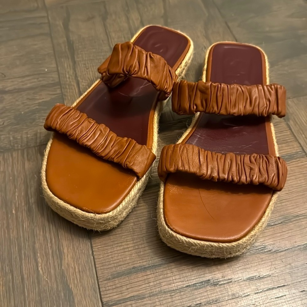 Staud Maya Ruched Flat Sandal, Tan